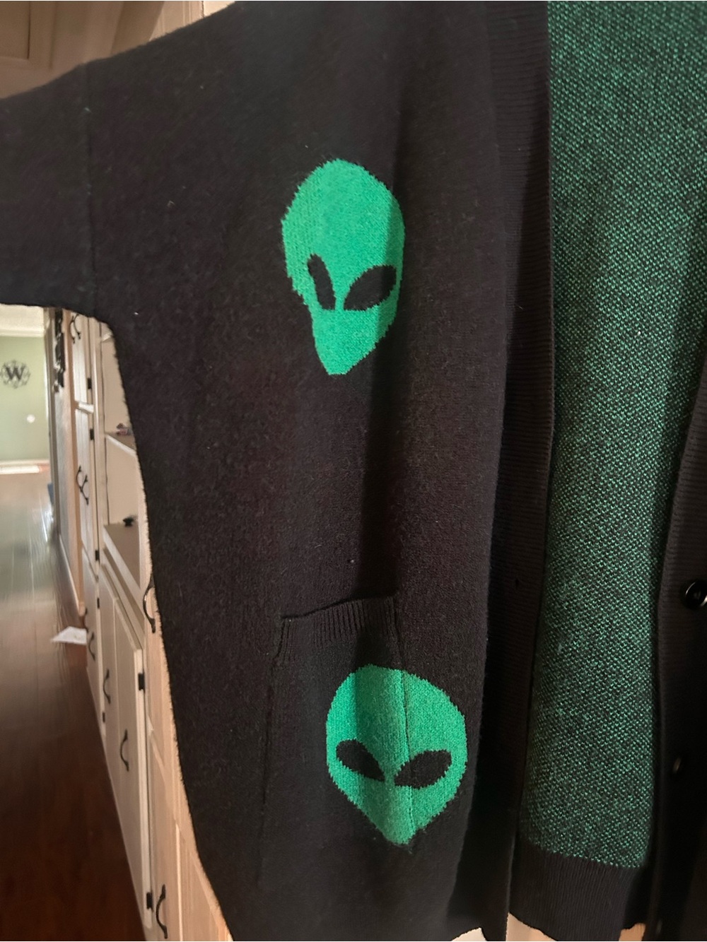 Jade by Jane Oversized Black & Green Alien Cardigan Sweater - Picture 4 of 4